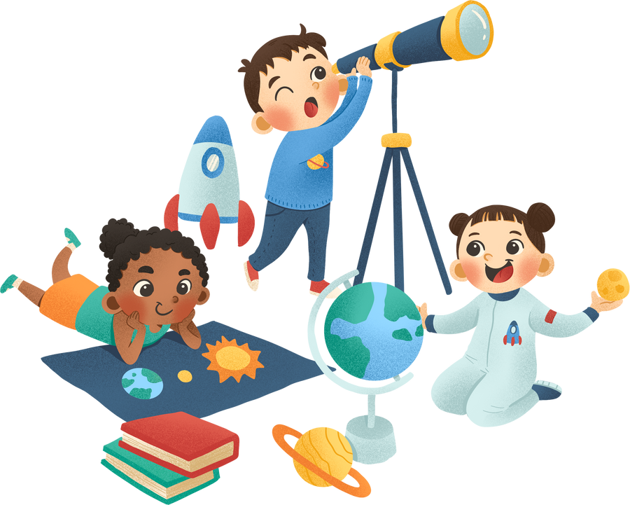 Kids Learning Astronomy Illustration